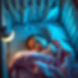 A baby sleeping peacefully in a cozy crib, surrounded by soft blankets and a nightlight.