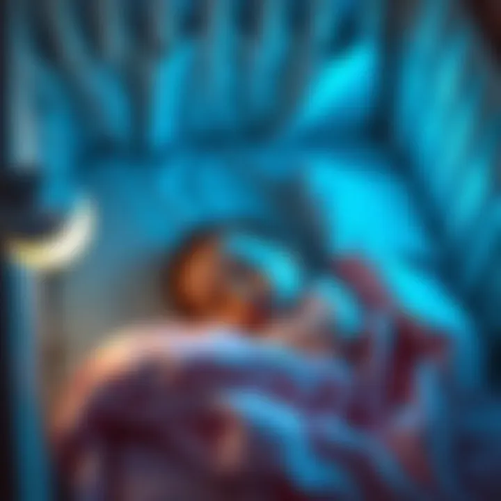 A baby sleeping peacefully in a cozy crib, surrounded by soft blankets and a nightlight.