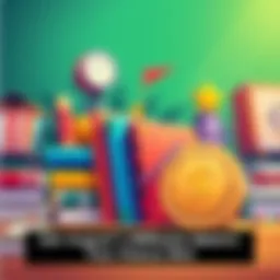A colorful illustration representing a school theme with books and a jackpot prize for a community contest