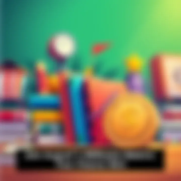 A colorful illustration representing a school theme with books and a jackpot prize for a community contest