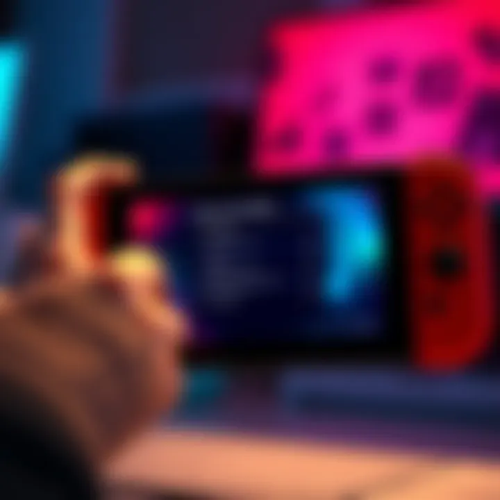 Person backing up save data on a Nintendo Switch, showing settings on screen