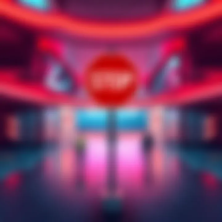 A stop sign facing backwards at the entrance of a spaceport, causing confusion among visitors.