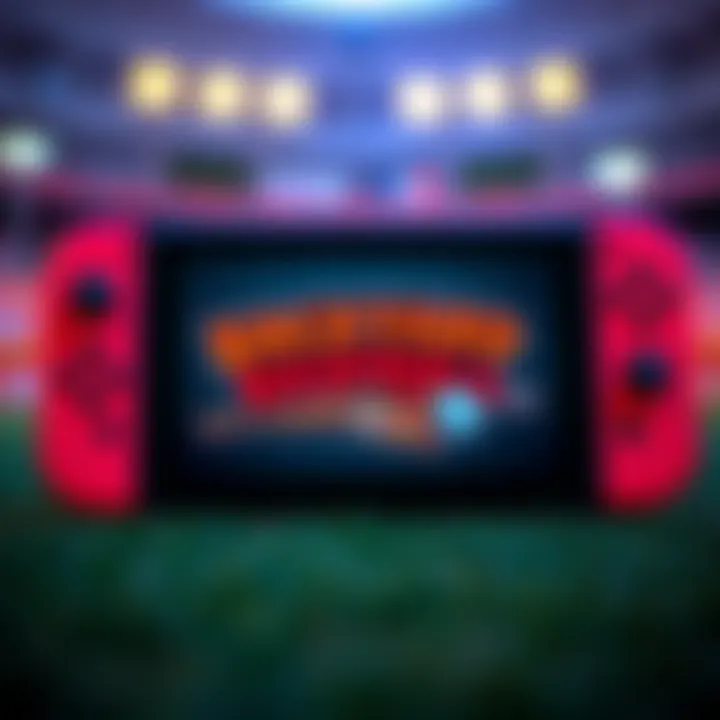 Backyard Baseball Game on Nintendo Switch A Nintendo Switch displaying the Backyard Baseball logo with baseball graphics and colorful characters