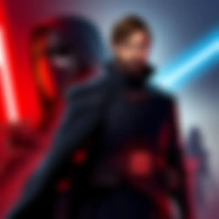 Character comparison of Bael An illustration showing Bael in a pose that highlights his traits, standing between images of Revan and Kylo Ren to emphasize the comparison.