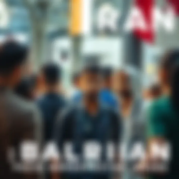 Bahrain Community Discussion People gathering in a public space discussing current events in Bahrain, showing expressions of concern and curiosity.