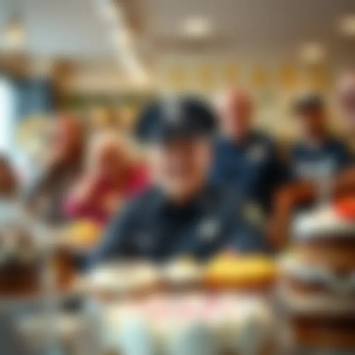 Bakers Celebrate Police A cheerful bakery display featuring a humorous photo of a police officer, with laughing customers in the background.