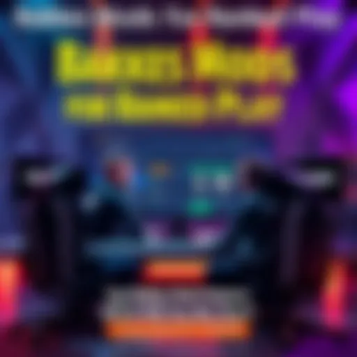 Players discussing Bakkes Mods and MMR tracking features, showing a gaming setup with a computer screen displaying mod settings and gameplay stats.