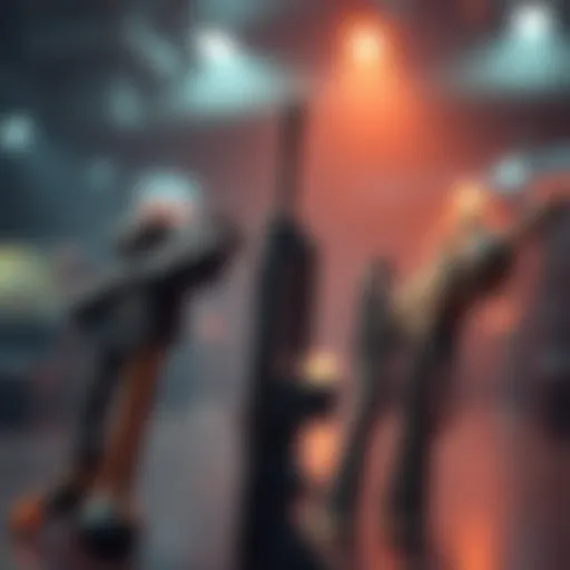 Balanced Weapons in Gaming Different weapons waiting for player modifications in a gaming environment.