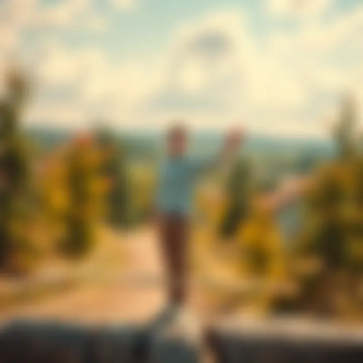 Balancing Life Elements Person balancing work, hobbies, and relationships on a seesaw in a vibrant environment