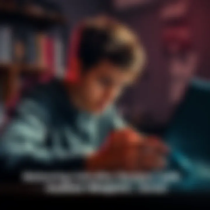 A student studying calculus with a laptop on one side and a video game controller with stalker weapons on the other side