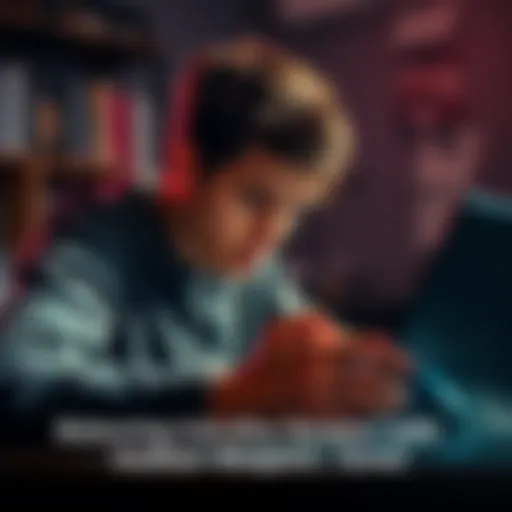 Balancing study and gaming A student studying calculus with a laptop on one side and a video game controller with stalker weapons on the other side