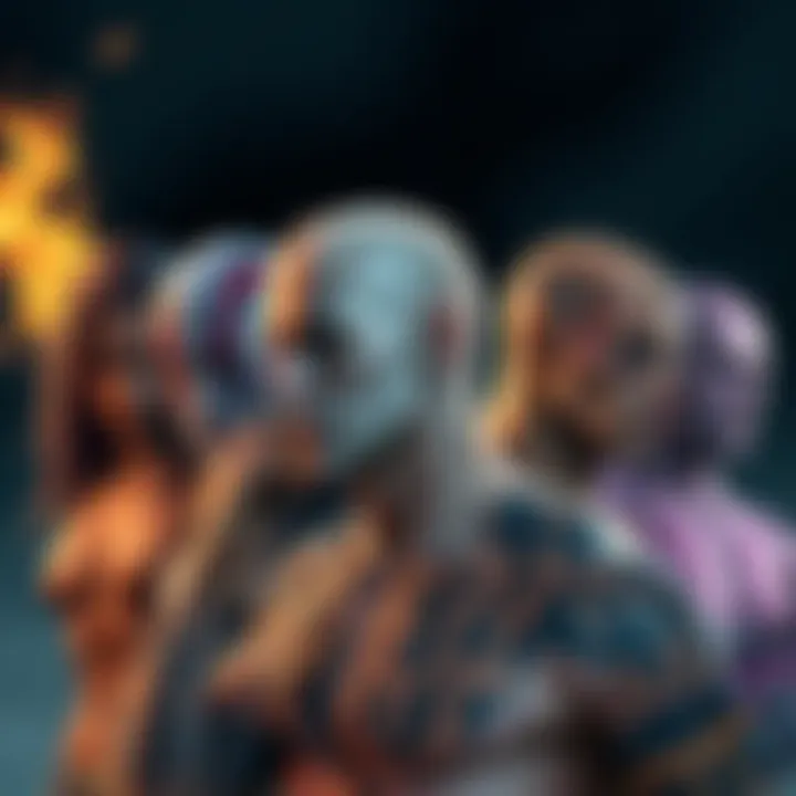 Bald Protagonists in Mythology A collection of bald, tattooed characters from various mythology-based franchises, showcasing their unique designs and styles.