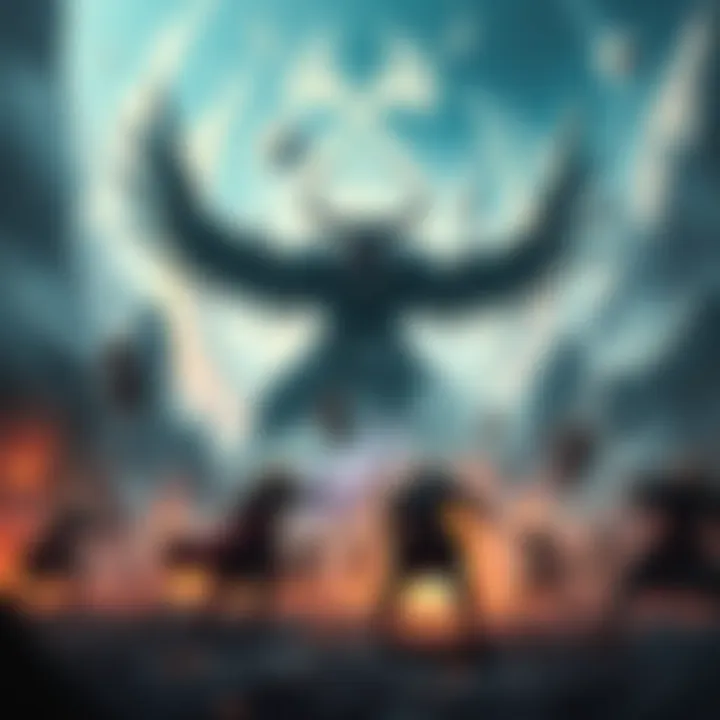 A massive fight scene featuring Baldur surrounded by dramatic landscapes and intense action. Players engage in combat with Baldur, showcasing the scale and excitement of the encounter.