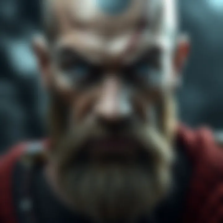 Baldur without Hair or Beard A close-up of Baldur from GOWR depicted without hair and beard, showcasing his facial features and intense expression.