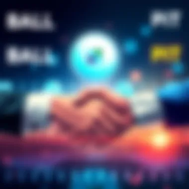 An illustration showing a handshake between two entities symbolizing collaboration, with logos of BALL and PIT in the background.