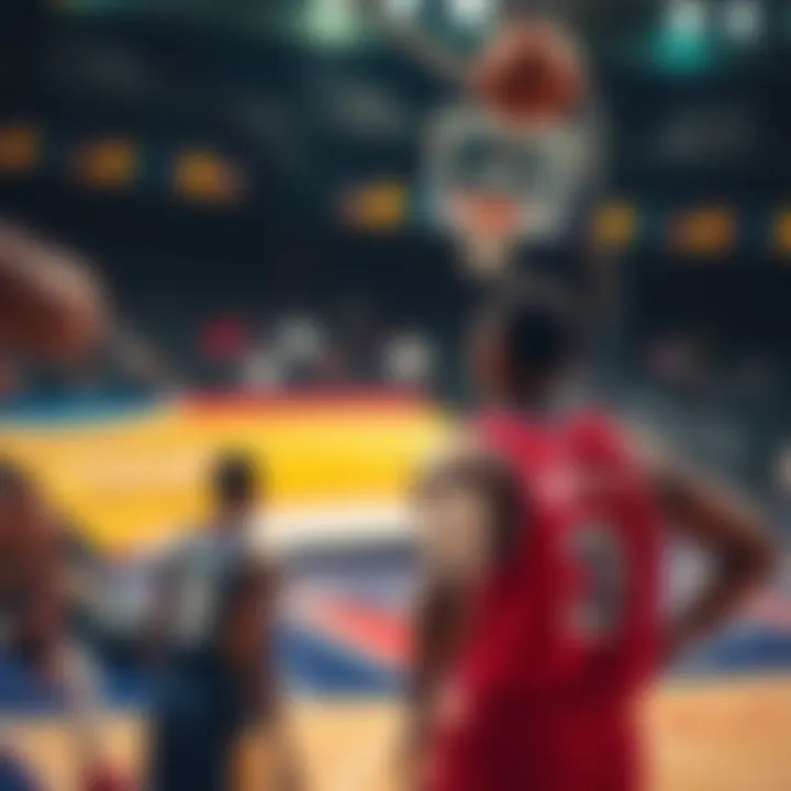 A basketball player skillfully observing teammates and opponents during a game, showcasing his ability to track movements on the court.