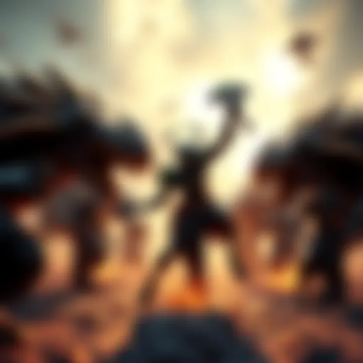 A scene showing Ballas characters attacking a group of tau beasts, highlighting their aggressive nature and violent history.