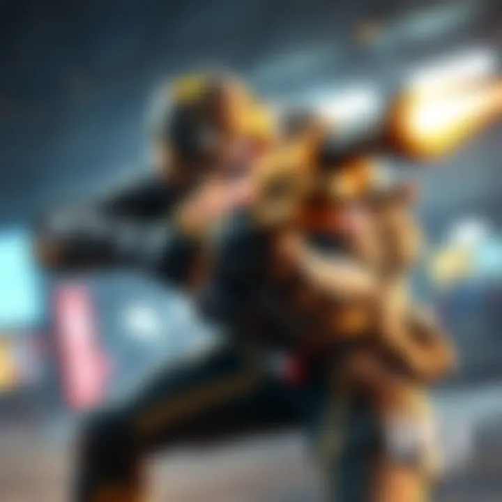Character Ballistic from Apex Legends aiming with tracking bullets in a dynamic combat scene