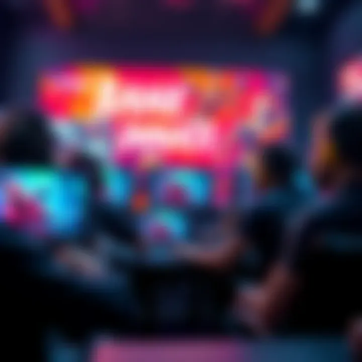 A group of players engaging in a vibrant and exciting session of bane innate with colorful graphics and dynamic actions displayed on their screens.