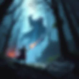 A player character battling a ghost in a dark, mystical forest setting in Banishers: Ghosts of New Eden.