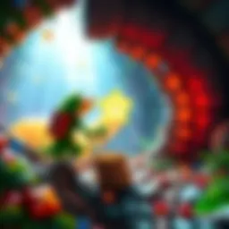 A scene showcasing a character from Banjo Kazooie unlocking a secret area filled with collectibles and vibrant colors