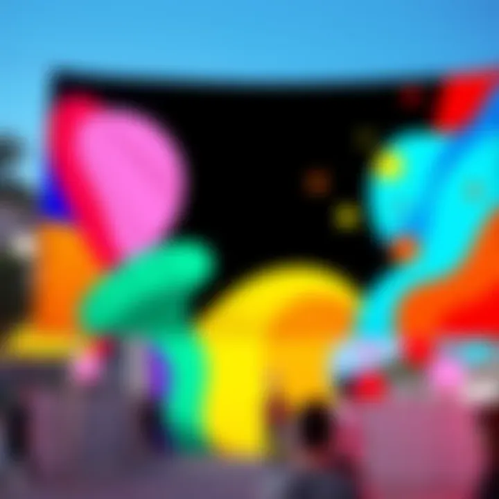 Controversial Banner Design A vibrant and bold banner displaying abstract shapes and colors, causing mixed reactions from people in the community.