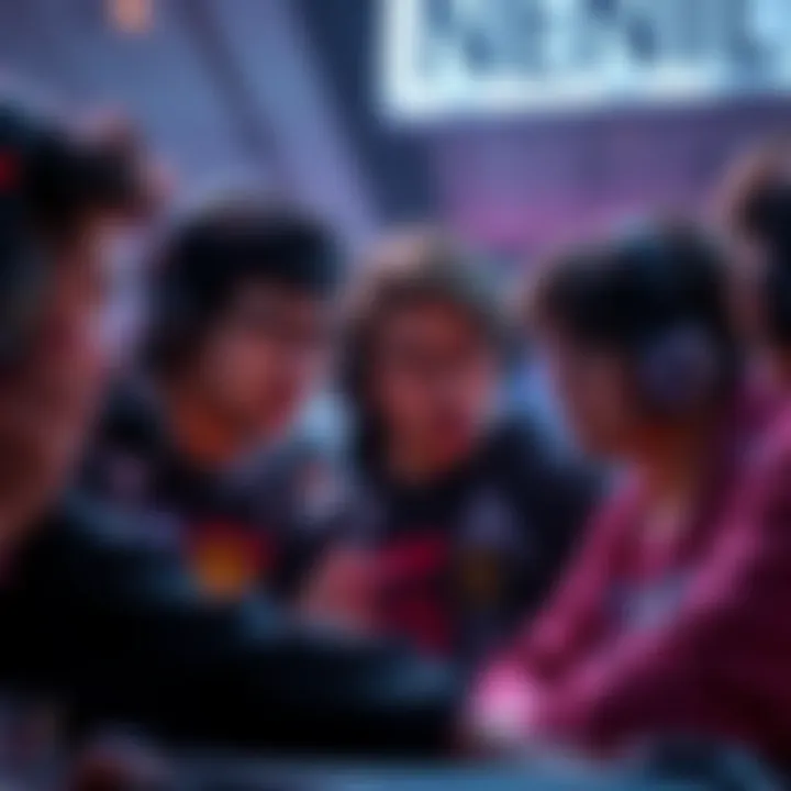 A group of players discussing the ban of the character Vendetta in competitive gaming, showing expressions of concern and frustration.