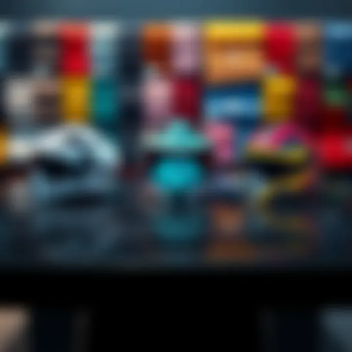 Three different Banshee helmets displayed on a table, showcasing L-Banshee, M-Echo, and R-Dominia designs with a backdrop of colorful fabric swatches.
