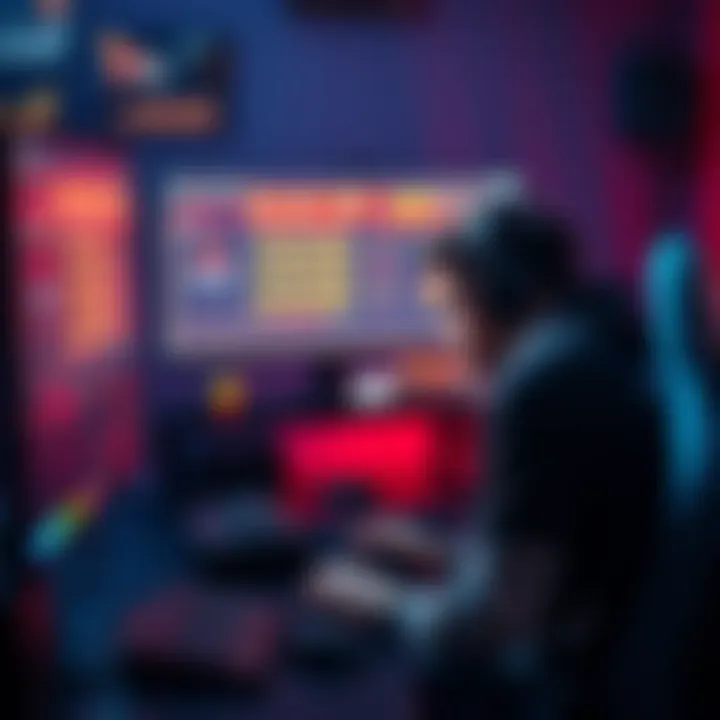 A gamer looks frustrated in front of a computer, showing low win rate statistics on the screen.