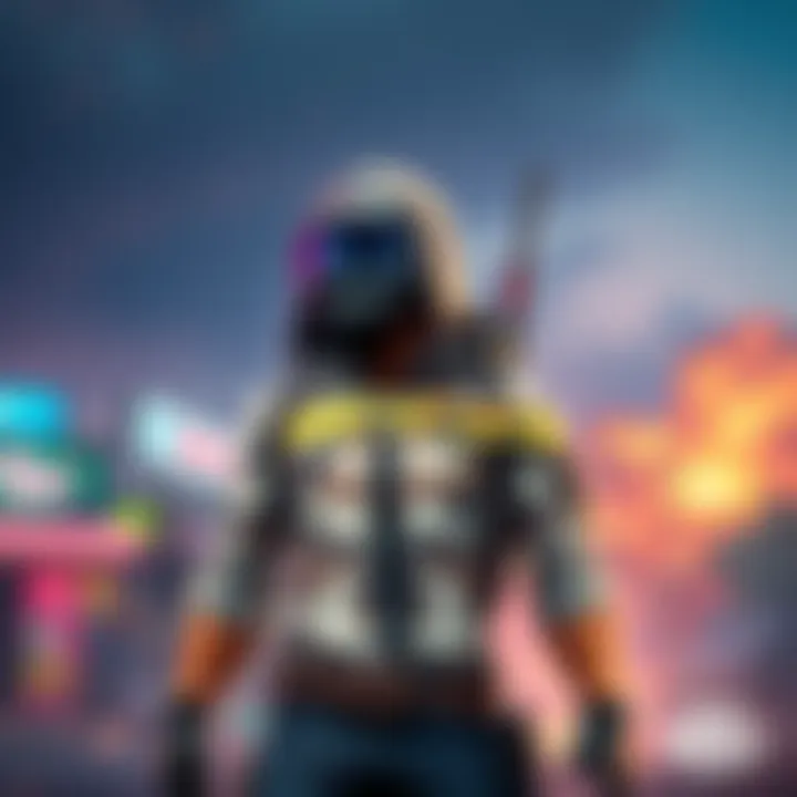 A player dressed in Bape gear in a vibrant PUBG Mobile environment, showcasing streetwear style