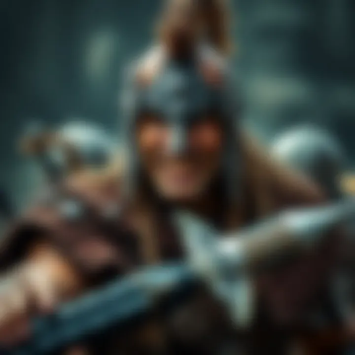 A fierce Barbarian warrior blending strength and wisdom in battle, showcasing emotional awareness with a determined expression.