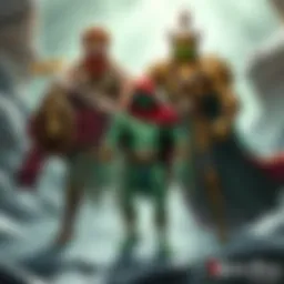 Bard Frog game characters including Zeus, Mars, and Hades standing together, showcasing their mythical power.