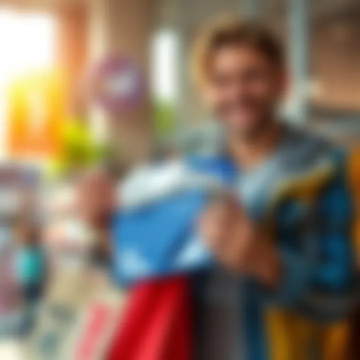 Bargain Hunter with New Purchase A shopper holding a recently bought item from Facebook Marketplace, smiling with satisfaction, showcasing the excitement of finding great deals