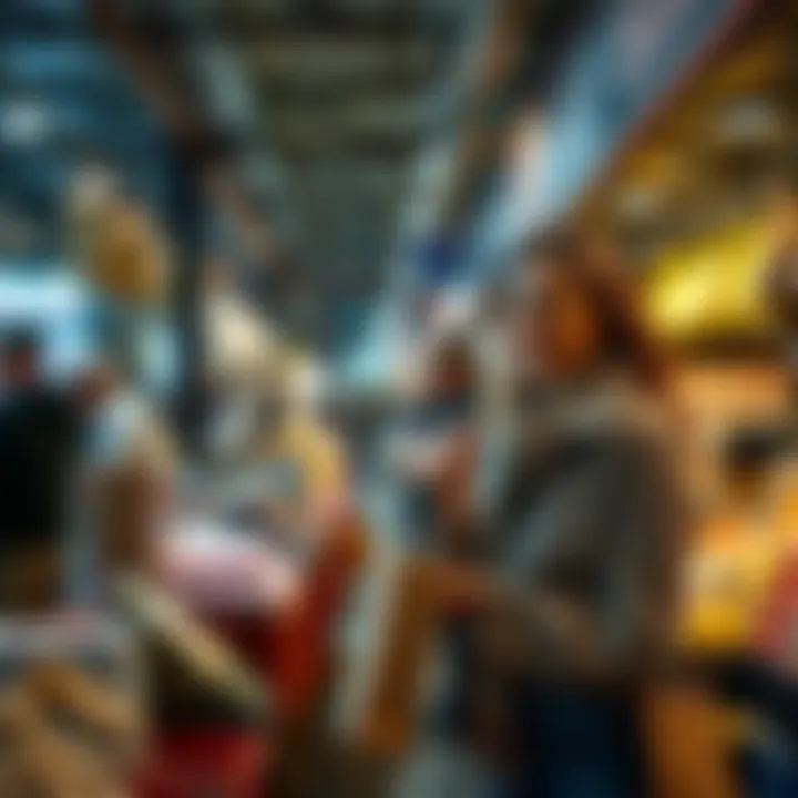 A shopper examining items at a market stall, looking pleased with affordable finds