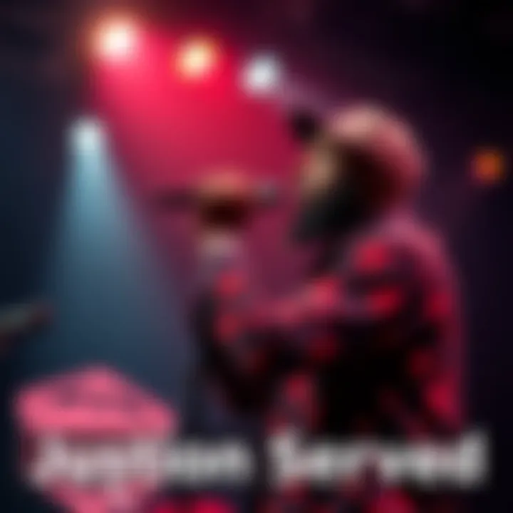 Baron Black performs 'RATATATA' on stage, engaging the audience with a message about justice and social change.