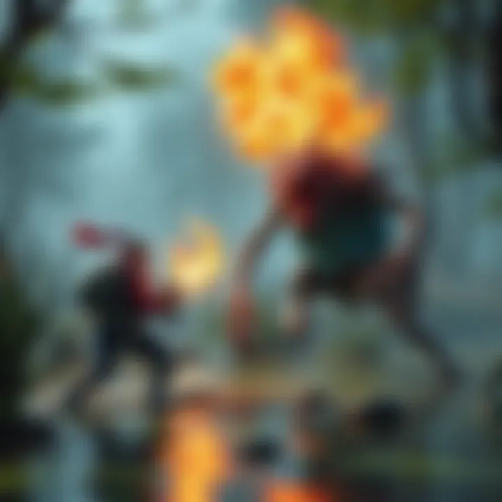 A player dodging the Barren Swamp boss's charge attack in a swampy environment, showcasing action and tension.