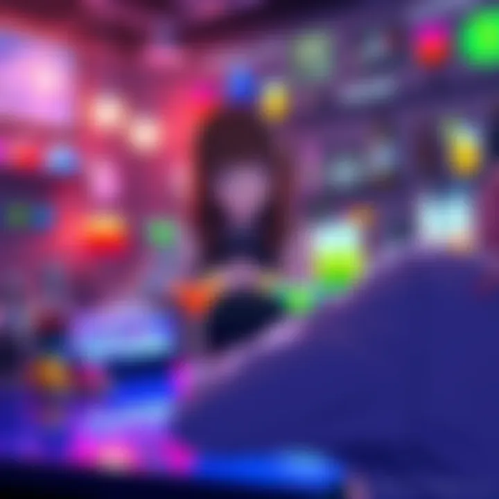 Jill, the bartender, prepares colorful cocktails for quirky customers in a vibrant setting.