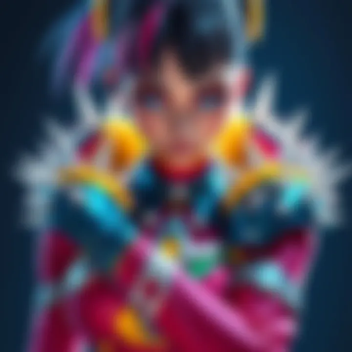 Close-up of the Base Mag skin character showing silver prongs on her arms while wearing a colorful outfit.