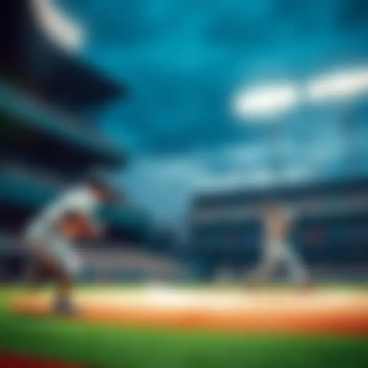 Action shot of a baseball game with players in motion and fans cheering in the stands.