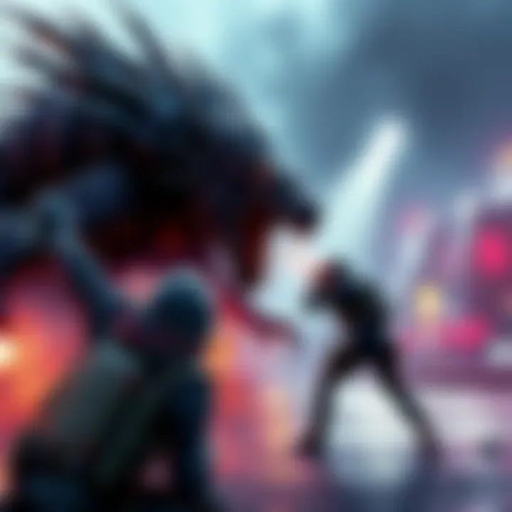 A player attacking a large, armored Basilisk on Roosevelt Island, showcasing strategies to defeat it solo