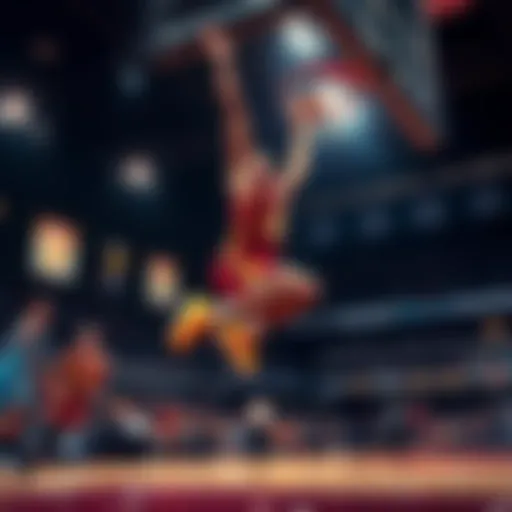 A young basketball player jumps to make a slam dunk during a game, showcasing their passion for the sport.