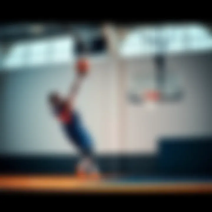 A basketball player performs an airdribble, focusing on setup and trajectory during practice.