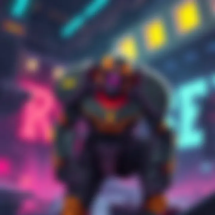 A digital illustration of Bastion, a robotic character from a popular game, looking forlorn in a gaming environment, symbolizing the uncertainty of receiving a mythic skin.