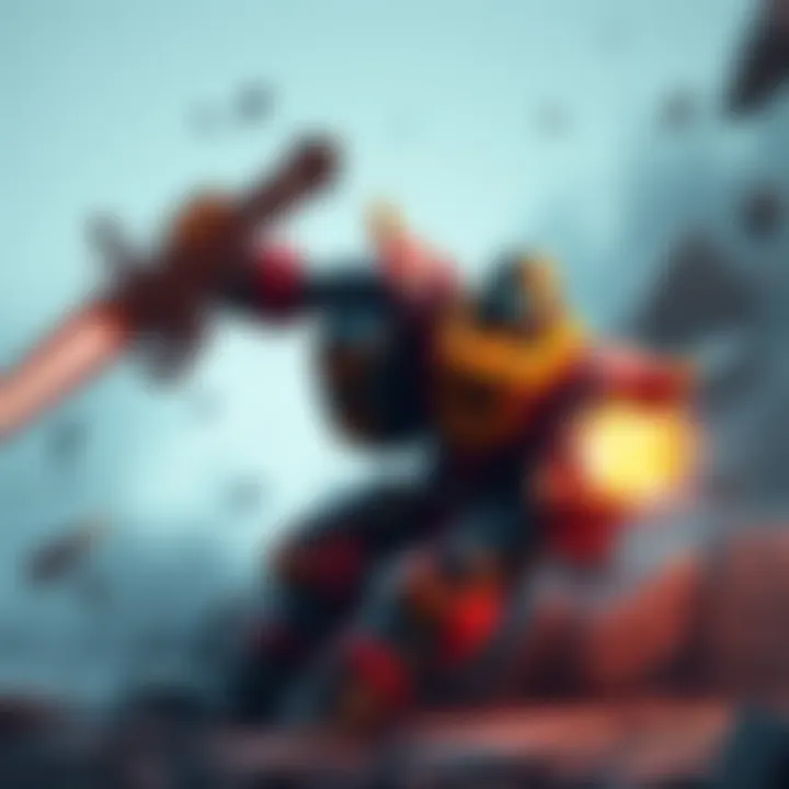 A damaged bastion with no legs still attacking fiercely in a gaming scene.