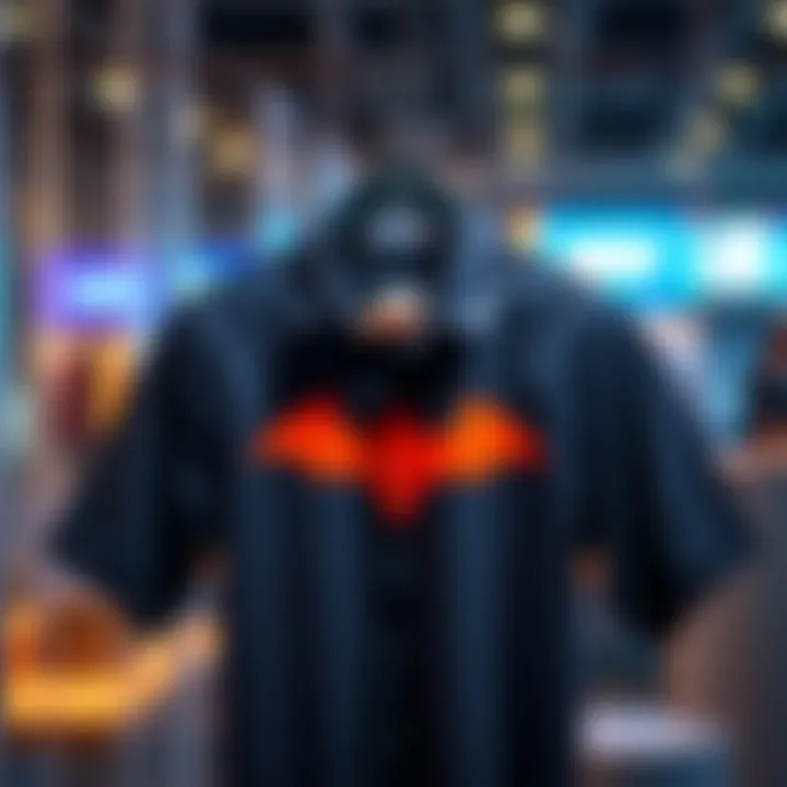 New bat-themed shirt A stylish bat-themed shirt displayed on a hanger, showcasing its unique design and vibrant colors.