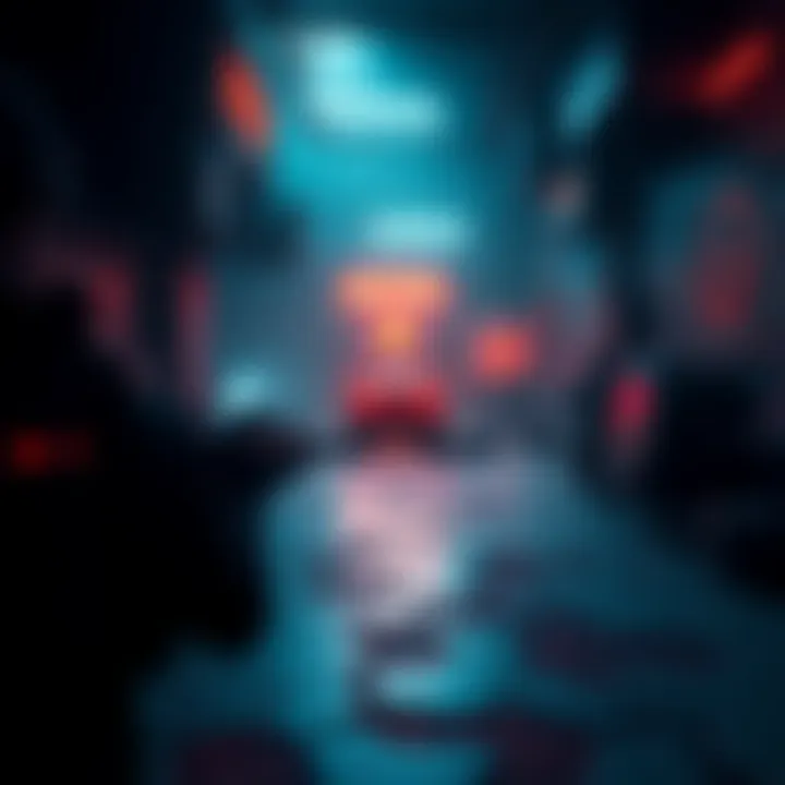 A screenshot showcasing an immersive environment in the BATDR game with dark, animated surroundings