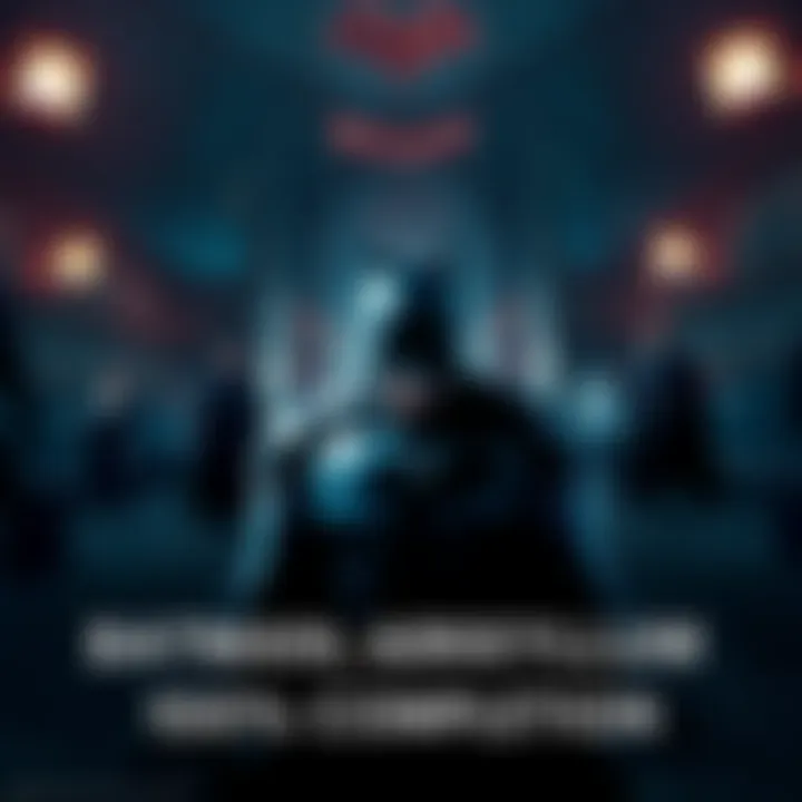 A player controlling Batman in a dark Gotham environment with iconic villains in the background.