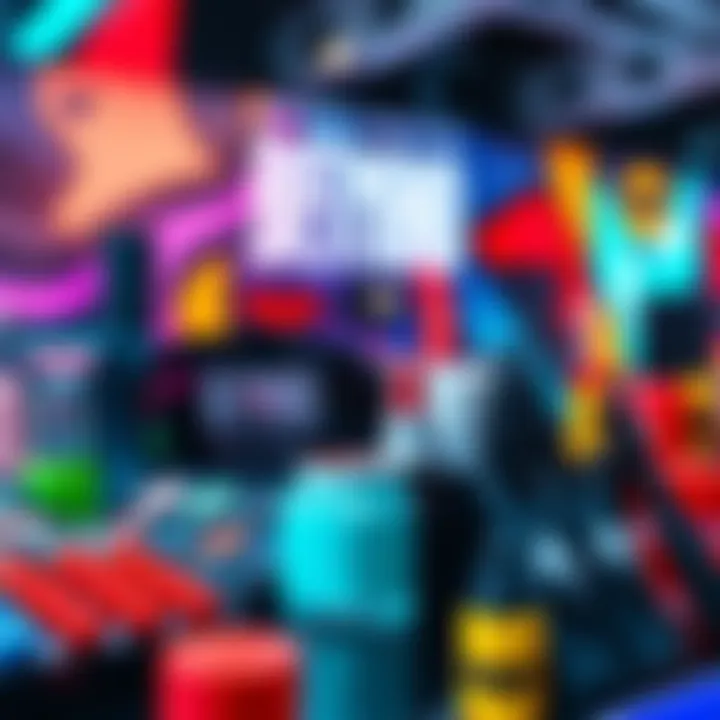 A colorful display of Batman Beyond-themed cosmetics featuring bold colors and stylish packaging inspired by the iconic animated series.