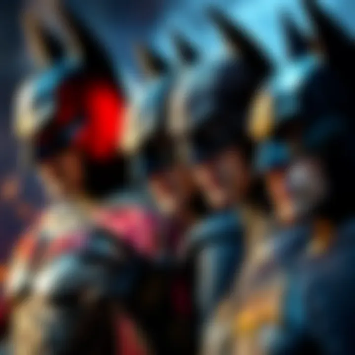 Batman costumes comparison Different Batman costumes displayed side by side for comparison