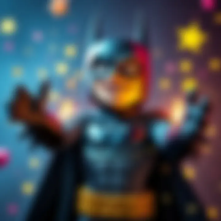 An animated Batman character smiling with open arms, surrounded by colorful stars and sparkles, symbolizing joy and unexpected blessings.